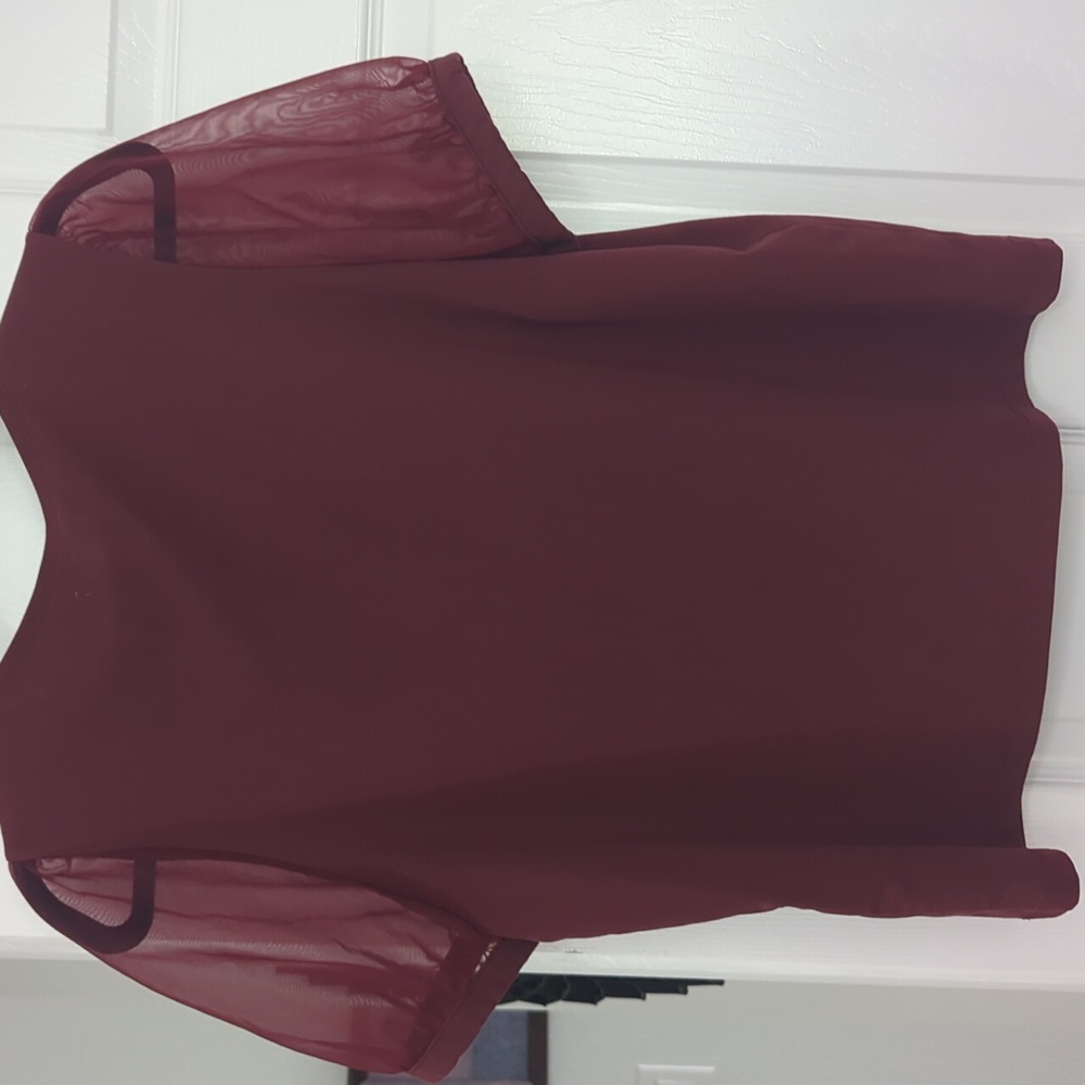 Madewell Maroon Sheer Puff Sleeve Large Top - Picture 5 of 5